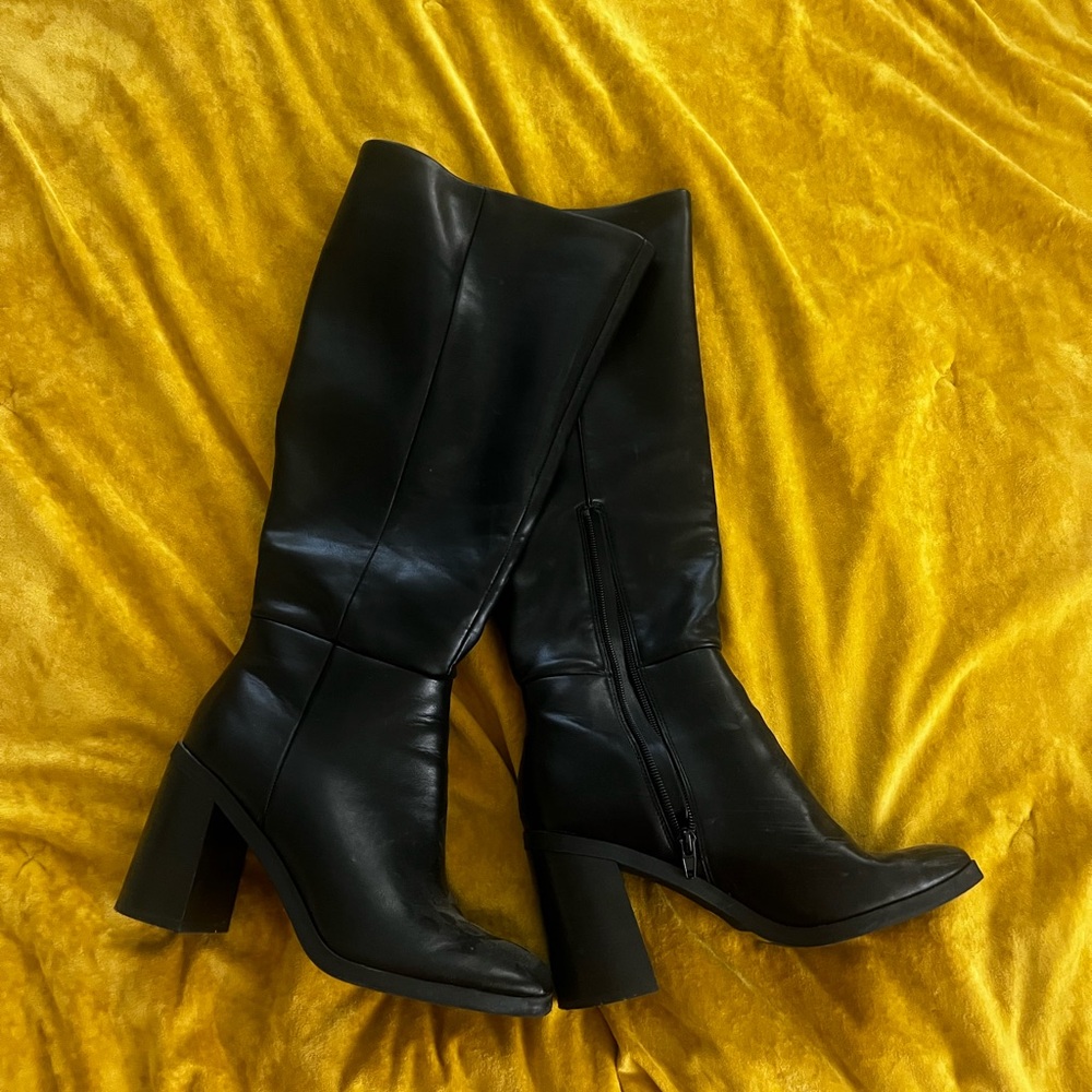 Dolce Vita Wide Calf Black Knee-High Leather Boots (Flapper Wide Calf Boot)